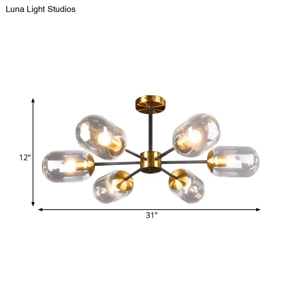 Sleek Postmodern 6-Light Glass Brass Ceiling Lamp For Dining Table