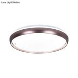 Sleek Round Led Ceiling Lamp - Modern Metallic Dark Brown/Copper/Dark Gold Flush Mount Lighting For