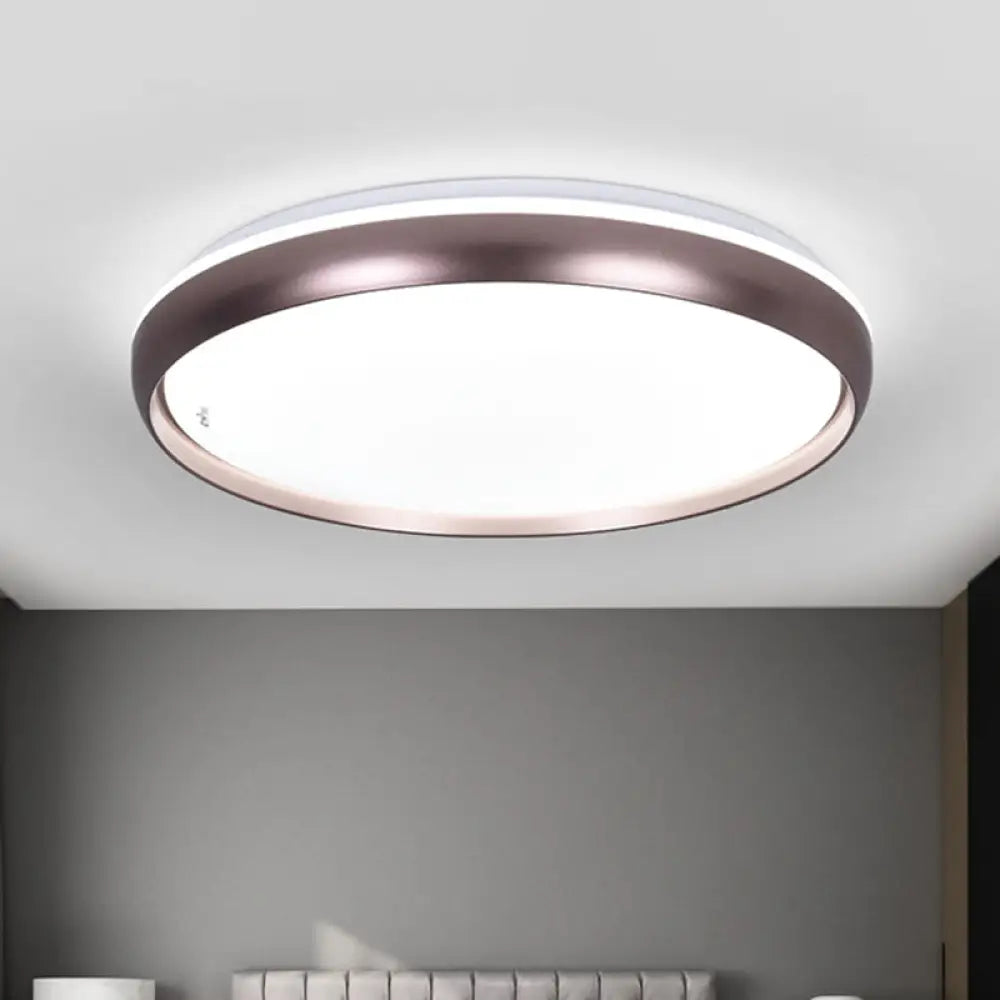 Sleek Round Led Ceiling Lamp - Modern Metallic Dark Brown/Copper/Dark Gold Flush Mount Lighting For