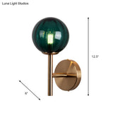 Sleek Round Wall Lighting: Simplicity Glass Bedside Sconce Light With Pencil Arm - Red/Green/Amber