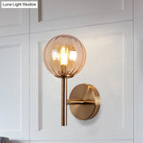 Sleek Round Wall Lighting: Simplicity Glass Bedside Sconce Light With Pencil Arm - Red/Green/Amber