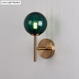 Sleek Round Wall Lighting: Simplicity Glass Bedside Sconce Light With Pencil Arm - Red/Green/Amber