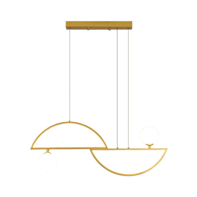 Sleek Semi-Circle Island Light Fixture With Led And Opal Glass Shade For Dining Room