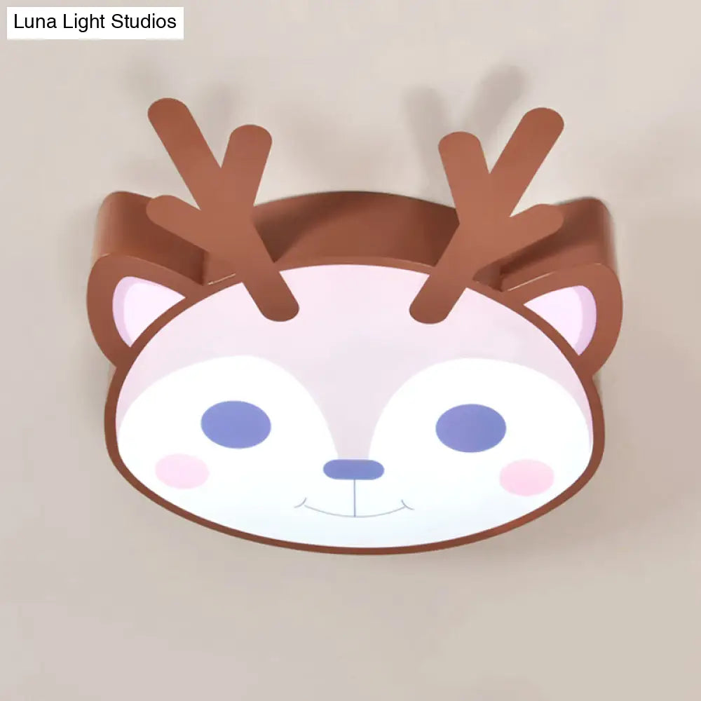Sleek Sika Deer Flush Mount Ceiling Light - Perfect For Child’s Bedroom Brown