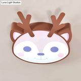 Sleek Sika Deer Flush Mount Ceiling Light - Perfect For Child’s Bedroom Brown