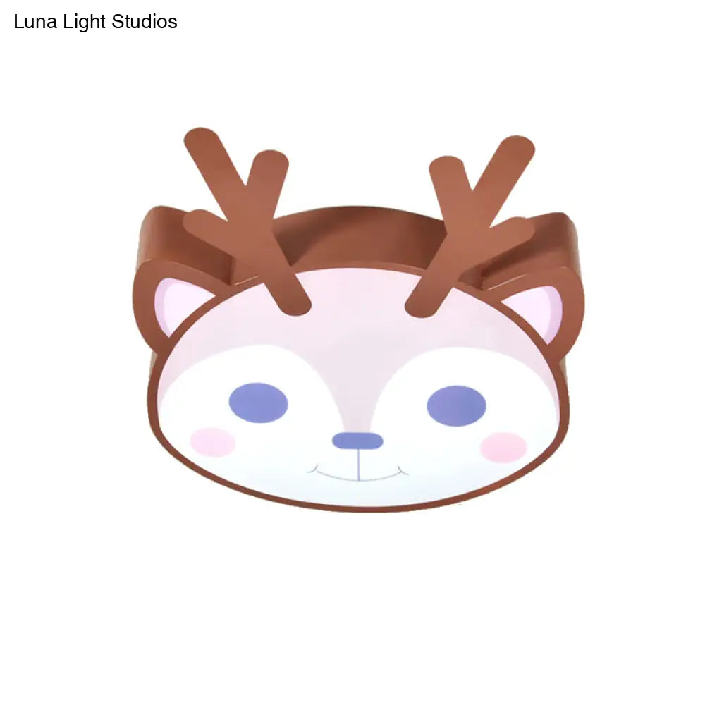 Sleek Sika Deer Flush Mount Ceiling Light - Perfect For Child’s Bedroom Brown