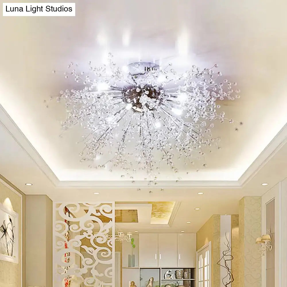 Sleek Silver Firework Semi Mount Lighting - Modern 22’/23.5’ W 8/12/16 Lights Metal Ceiling