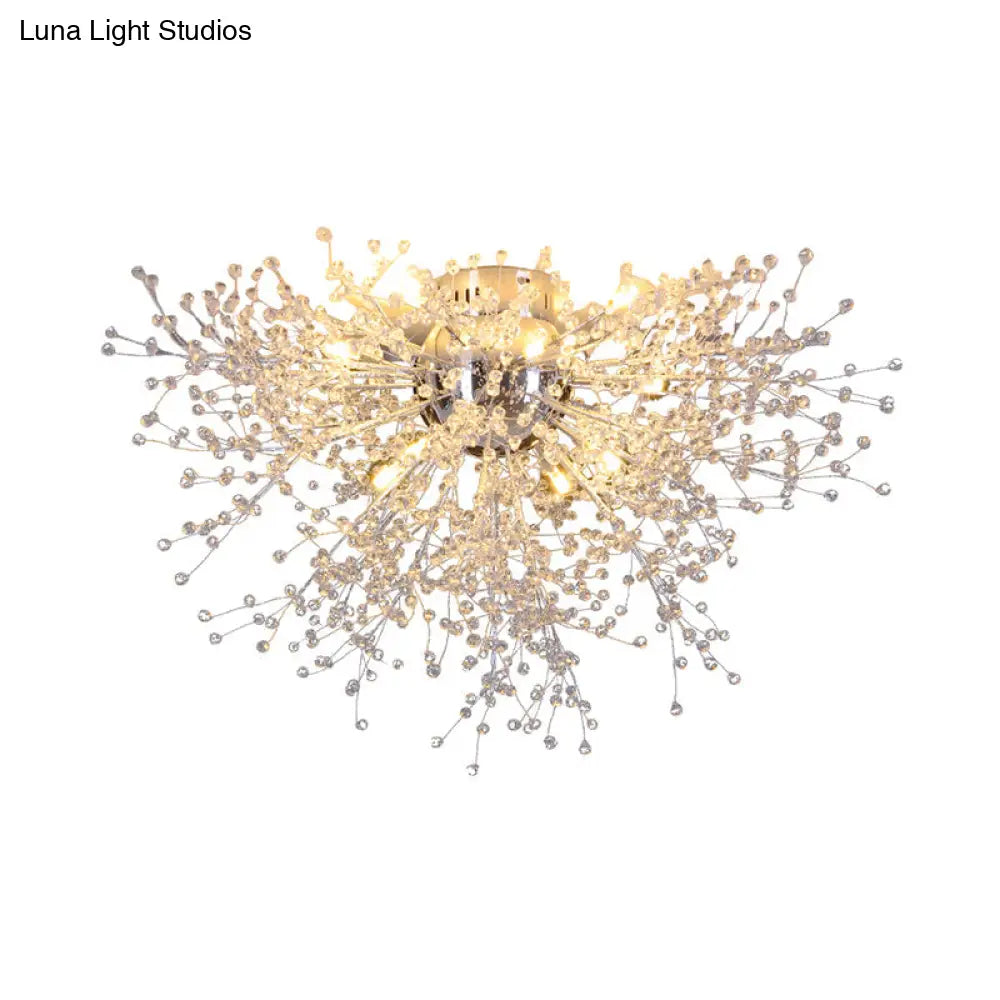Sleek Silver Firework Semi Mount Lighting - Modern 22’/23.5’ W 8/12/16 Lights Metal Ceiling