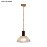 Sleek Single-Bulb Hanging Lamp With Ribbed Glass Shade: Elegant Pendant Light For Bedrooms