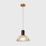 Sleek Single-Bulb Hanging Lamp With Ribbed Glass Shade: Elegant Pendant Light For Bedrooms Brown /
