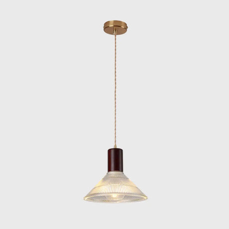 Sleek Single-Bulb Hanging Lamp With Ribbed Glass Shade: Elegant Pendant Light For Bedrooms Brown /
