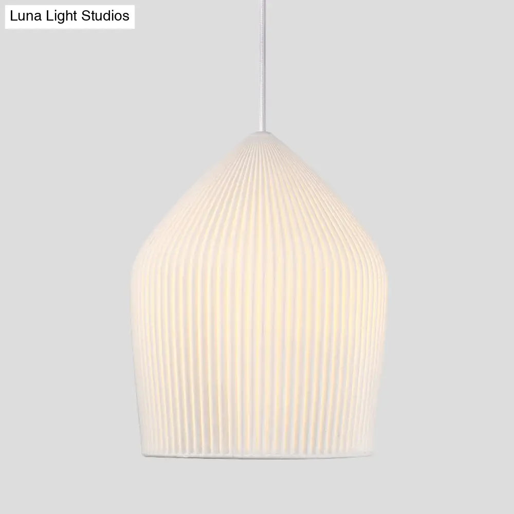 Sleek Single Suspension Pendant Light: Prismatic Glass Cloche Hanging Lamp Kit In White