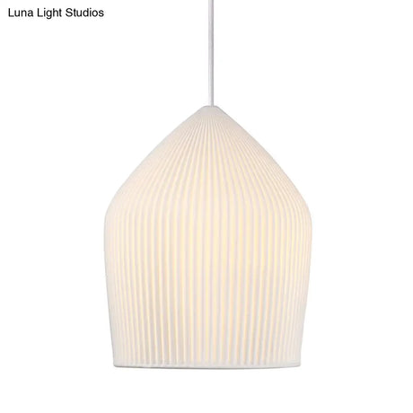 Sleek Single Suspension Pendant Light: Prismatic Glass Cloche Hanging Lamp Kit In White