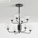Sleek Spherical Bedroom Semi Flush Lighting: Clear Glass 8 Lights In Black/Gold