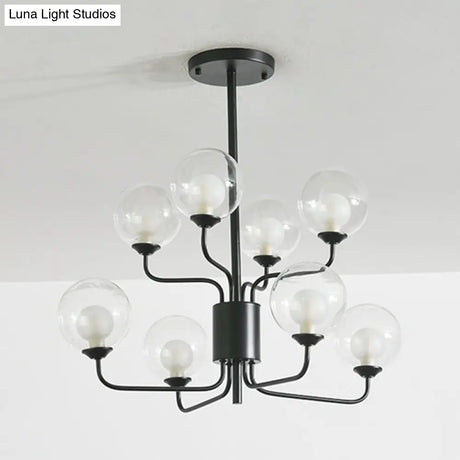 Sleek Spherical Bedroom Semi Flush Lighting: Clear Glass 8 Lights In Black/Gold