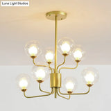 Sleek Spherical Bedroom Semi Flush Lighting: Clear Glass 8 Lights In Black/Gold