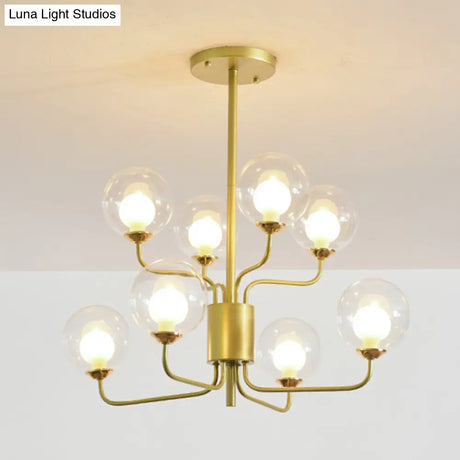 Sleek Spherical Bedroom Semi Flush Lighting: Clear Glass 8 Lights In Black/Gold
