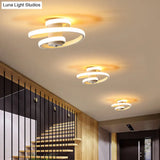 Sleek Spiral Metallic Ceiling Flush Led Lamp In Warm/White Light For Corridor - Black/White