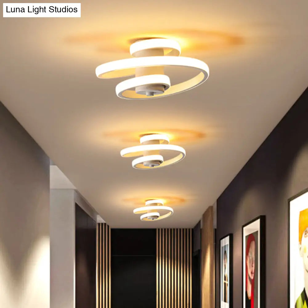 Sleek Spiral Metallic Ceiling Flush Led Lamp In Warm/White Light For Corridor - Black/White