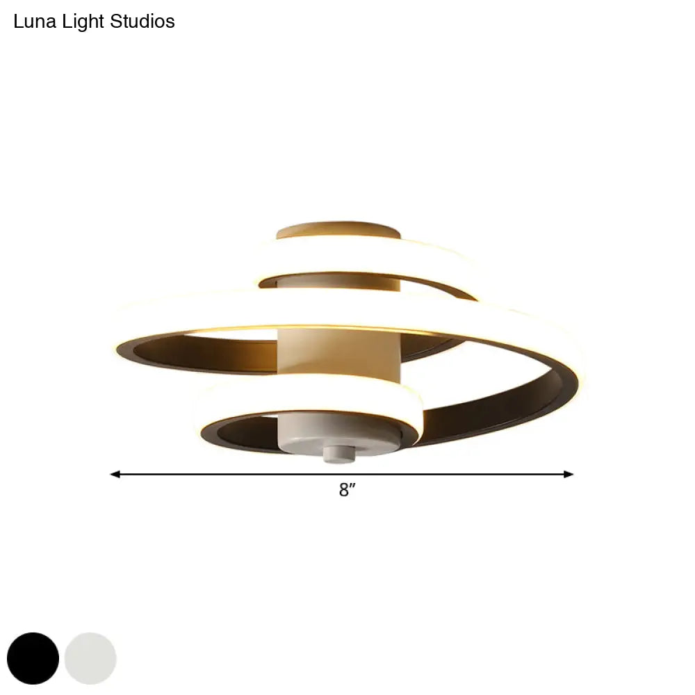 Sleek Spiral Metallic Ceiling Flush Led Lamp In Warm/White Light For Corridor - Black/White