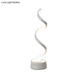 Sleek Spiral Ribbon Metal Table Lamp: Simplicity Black/White/Gold Led Task Lighting With Circle