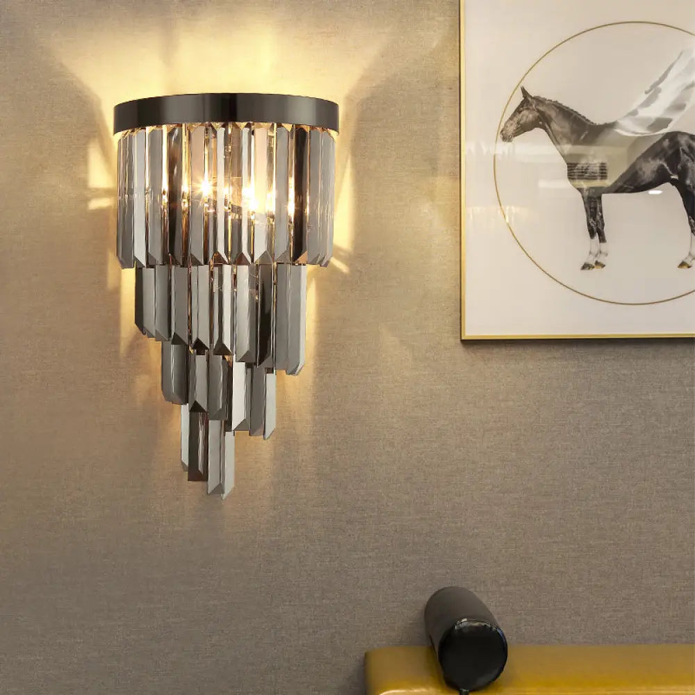 Sleek Spiral Wall Mount Light Metal Lamp With Crystal Accents Ideal For Living Room Décor Smoke Gray