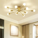 Sleek Sputnik Ceiling Light For Living Room - Metal Semi Flush Mount Chandelier 10 / Gold