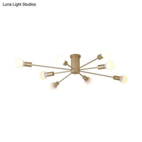 Sleek Sputnik Ceiling Light For Living Room - Metal Semi Flush Mount Chandelier