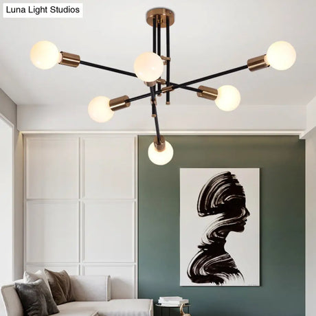Sleek Sputnik Chandelier - Opal Glass 6 Lights For Modern Living Room Lighting