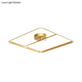 Sleek Square Flush Mount Lamp Metallic Gold Led Ceiling Light In Warm/White Glow