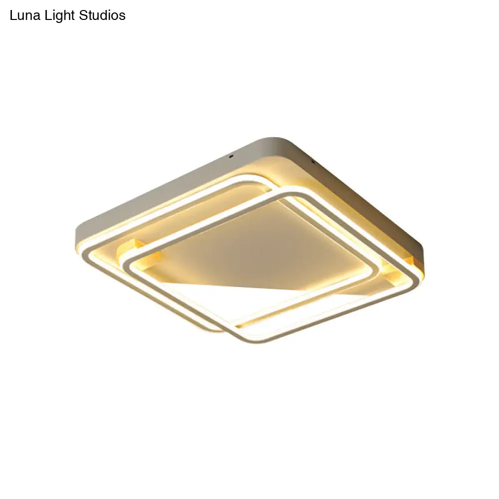 Sleek Square Hoop Ceiling Flush Led Lighting For Bedroom - 16.5’/22’ Wide Iron Mount With