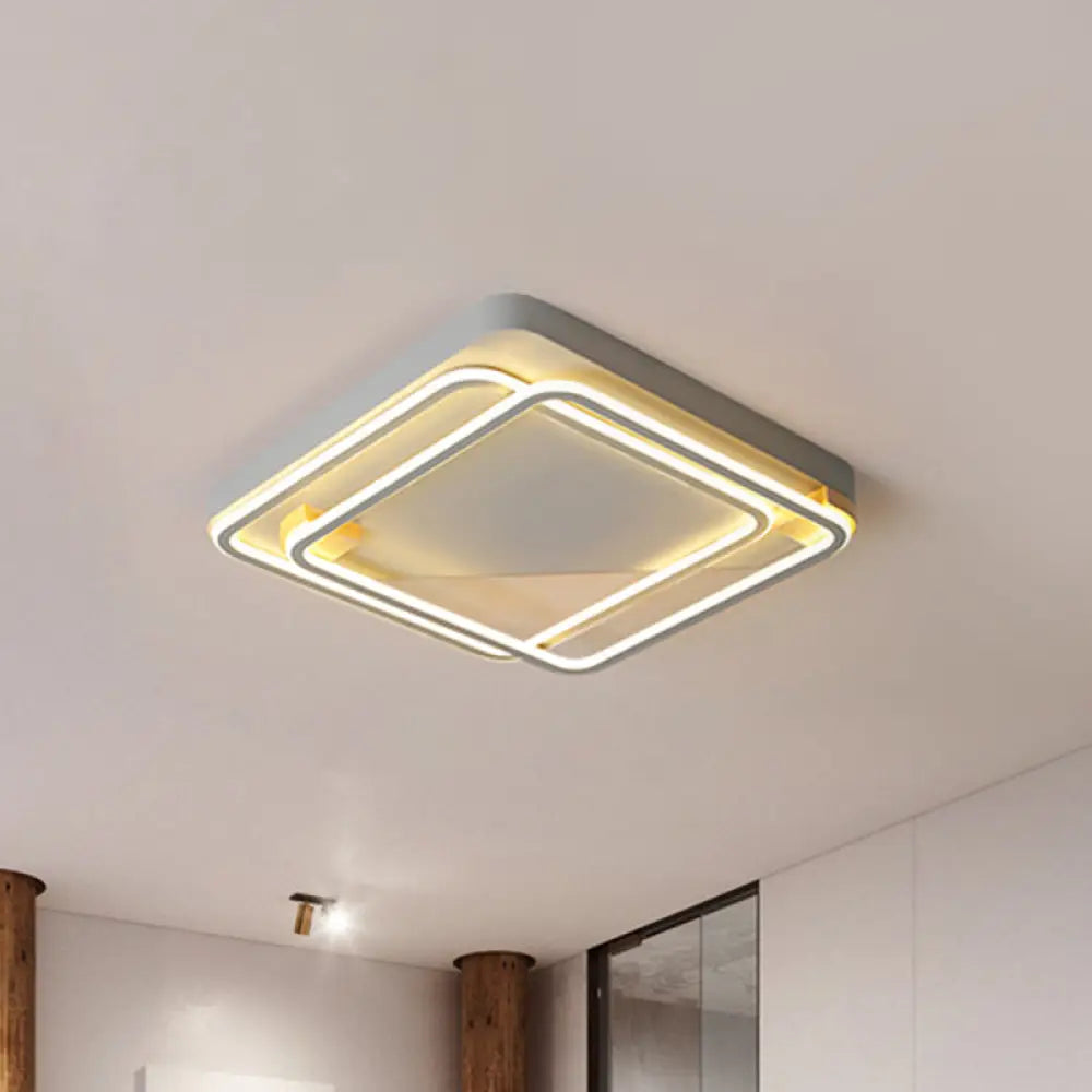 Sleek Square Hoop Ceiling Flush Led Lighting For Bedroom - 16.5’/22’ Wide Iron Mount With