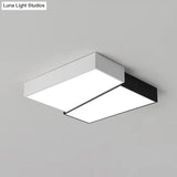 Sleek Square Led Flush Mount Ceiling Light For Modern Bedrooms - Black And White