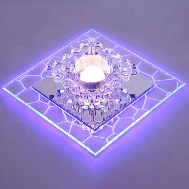 Sleek Square Led Flush Mount Crystal Ceiling Light Clear Corridor Fixture