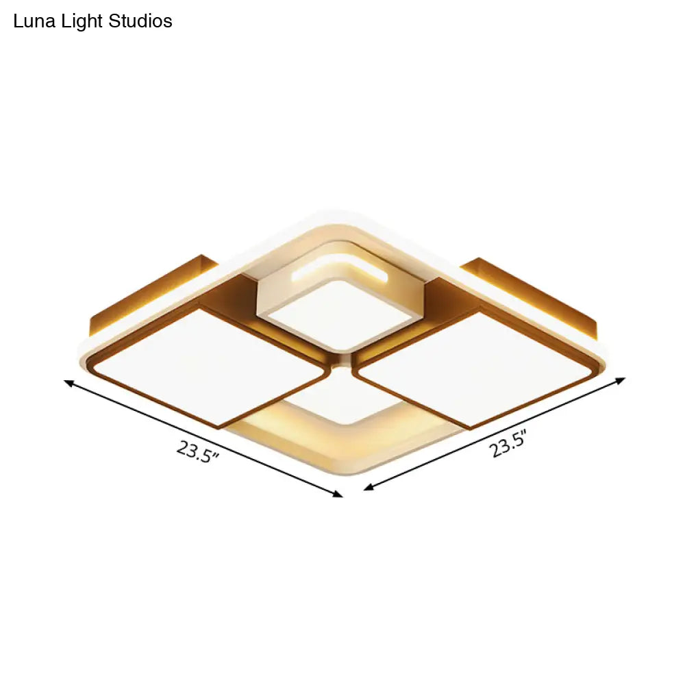 Sleek Square/Rectangle Ceiling Flushmount Led Light Fixture In Black And White Warm/White