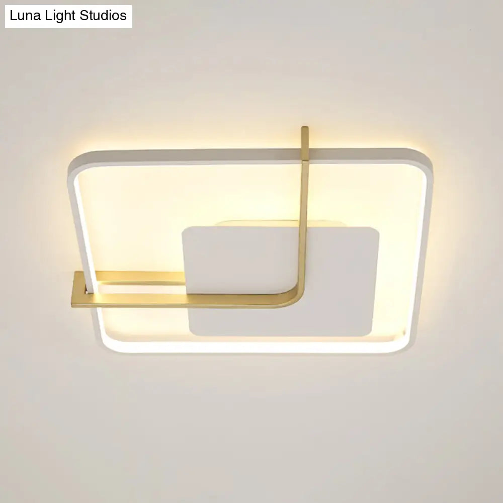 Sleek Square Thin Ceiling Flushmount Lamp - Minimalistic Acrylic Black/White - Gold Flush Light