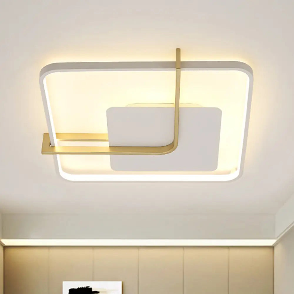 Sleek Square Thin Ceiling Flushmount Lamp - Minimalistic Acrylic Black/White - Gold Flush Light