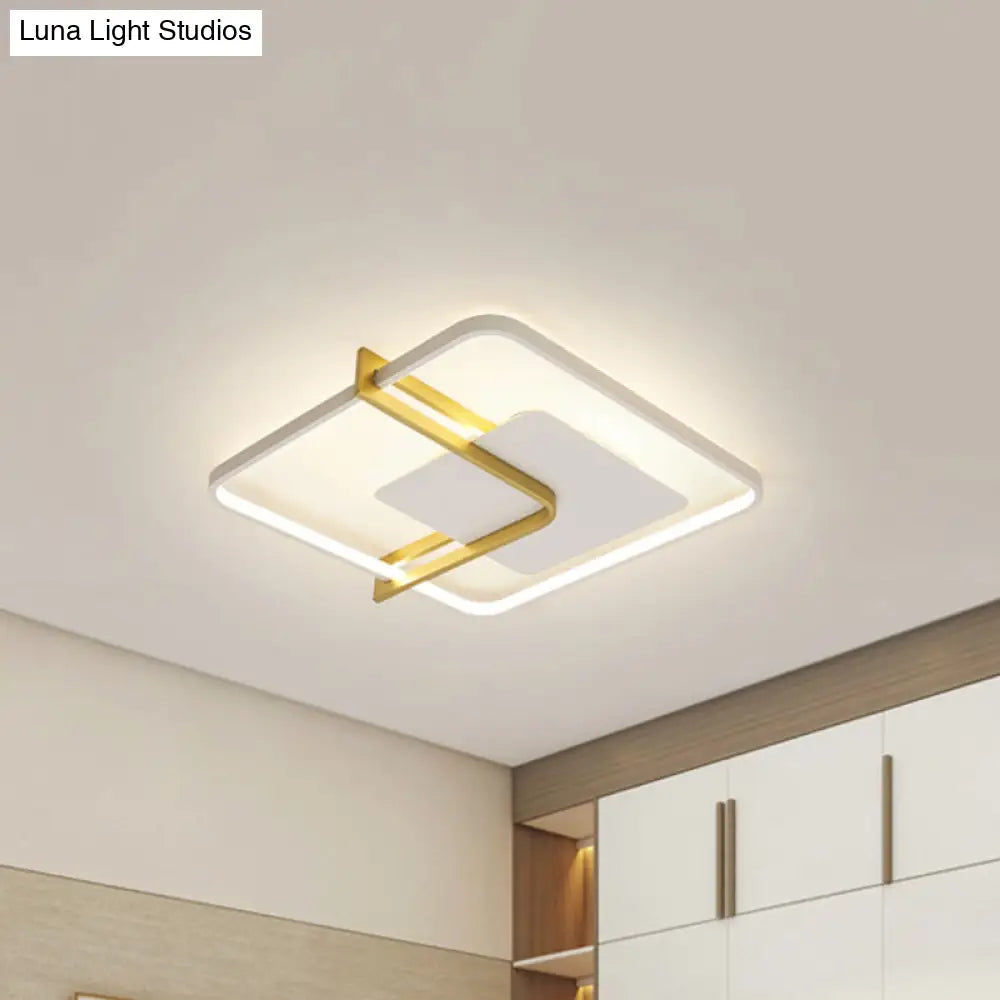 Sleek Square Thin Ceiling Flushmount Lamp - Minimalistic Acrylic Black/White - Gold Flush Light