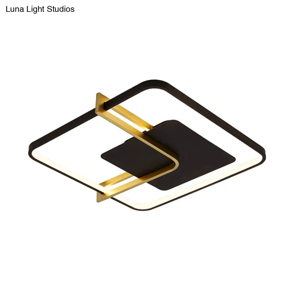 Sleek Square Thin Ceiling Flushmount Lamp - Minimalistic Acrylic Black/White - Gold Flush Light