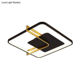 Sleek Square Thin Ceiling Flushmount Lamp - Minimalistic Acrylic Black/White - Gold Flush Light