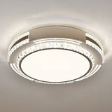Sleek Stainless - Steel Drum Led Flush Mount Light With Crystal Accent – Perfect For Bedrooms /