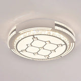 Sleek Stainless - Steel Drum Led Flush Mount Light With Crystal Accent – Perfect For Bedrooms /