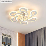 Sleek Swan Shape Semi Mount Led Flush Ceiling Lamp With Crystal Droplet - Modern Acrylic 6-Heads