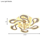 Sleek Swan Shape Semi Mount Led Flush Ceiling Lamp With Crystal Droplet - Modern Acrylic 6-Heads