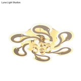 Sleek Swan Shape Semi Mount Led Flush Ceiling Lamp With Crystal Droplet - Modern Acrylic 6-Heads