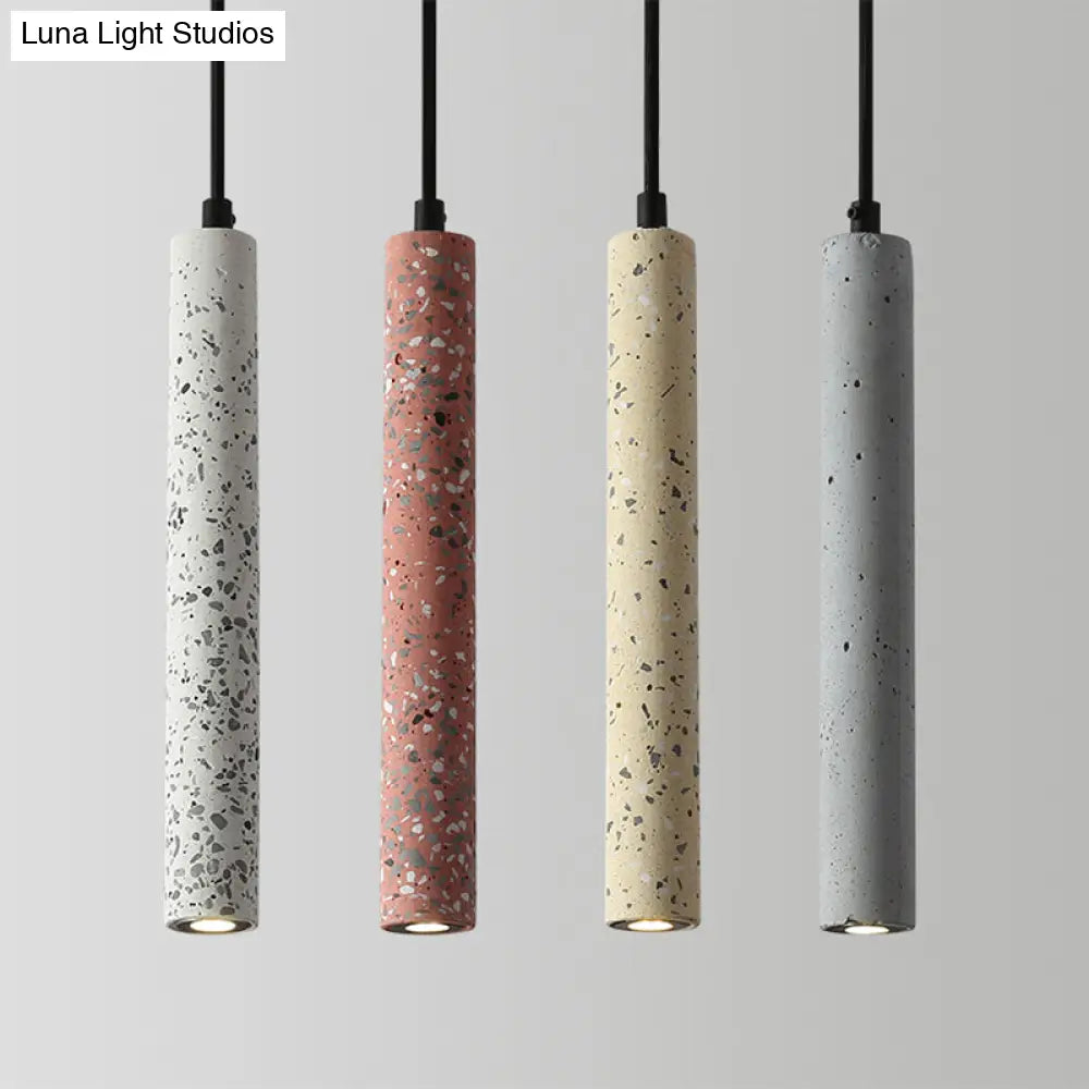 Sleek Terrazzo Led Suspension Light: Tubular Bedside Down Lighting Pendant With Simplicity Fixture