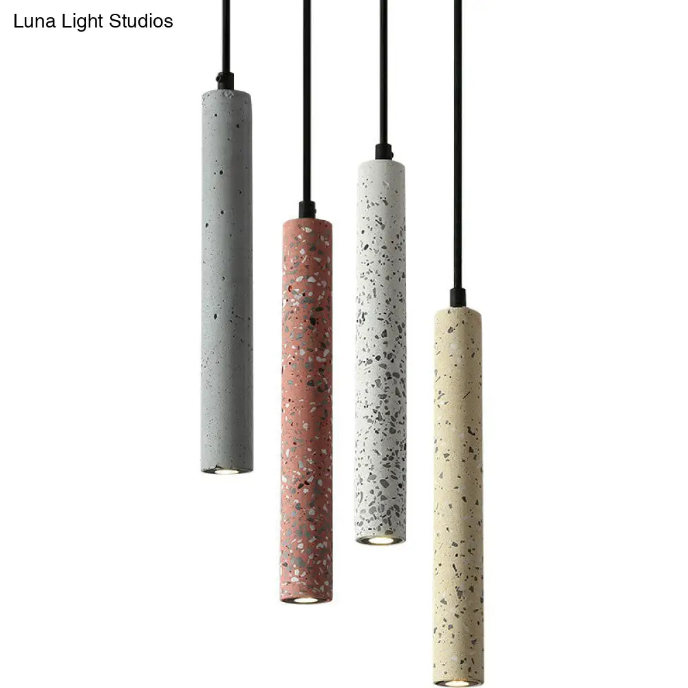 Sleek Terrazzo Led Suspension Light: Tubular Bedside Down Lighting Pendant With Simplicity Fixture