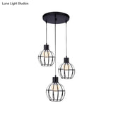 Sleek Vintage Black Metallic Ceiling Lamp - Global Suspended Light With Cage Shade