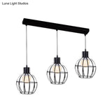 Sleek Vintage Black Metallic Ceiling Lamp - Global Suspended Light With Cage Shade