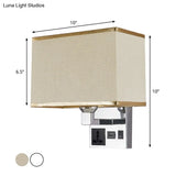 Sleek White/Flaxen Wall Lamp: Simplicity Single Fabric Sconce Light With Socket And Usb Port